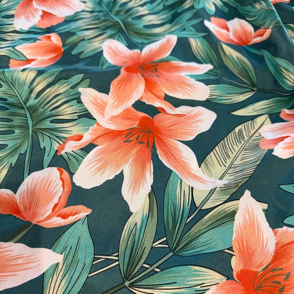 Cupshe Tropical Floral Maxi Dress Green Orange Ruffle Off Shoulder Large Boho - Picture 11 of 15
